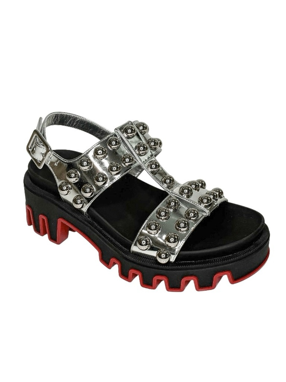 Christian Louboutin Duniclou Studded Lug Sole Sandals Silver Black EU 37.5